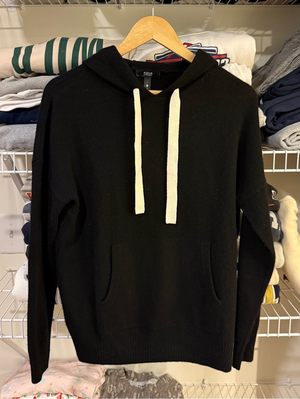 Aqua Black Hoodie with Cream Drawstrings